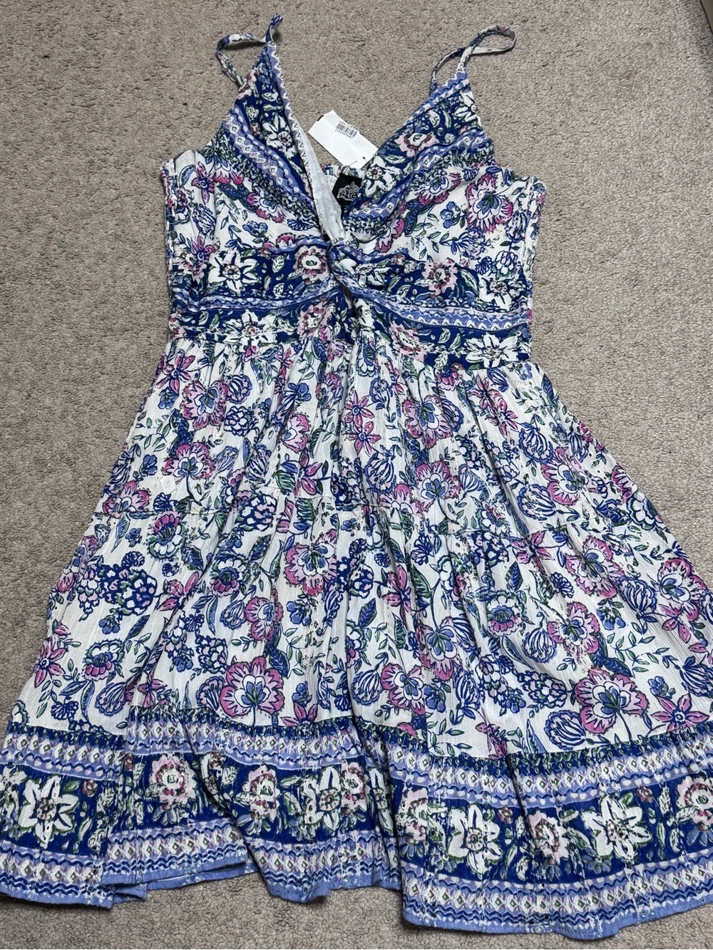 Angie White Dress with Blue and Pink Floral Print